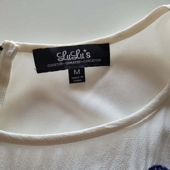 Lulus white and blue embroidered shift dress - Picture 4 of 12